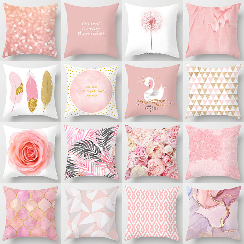New pink feather hug pillow case sofa cushio cover粉色抱枕套图片