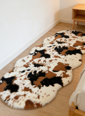 Rabbit fur imitation bedspread with print cow pattern carpet