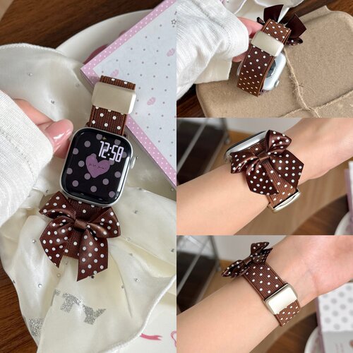 适用苹果iwatch12/11手表带韩系波点蝴蝶结红米6/5/4磁吸扣表带小米10Pro可爱女生华为fit5/43智能替换带配件