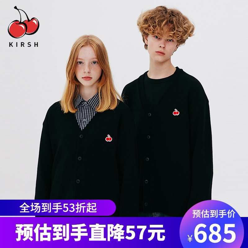 kirsh2020年秋冬新款大樱桃针织开衫V领毛衣长袖外套男女同款通勤