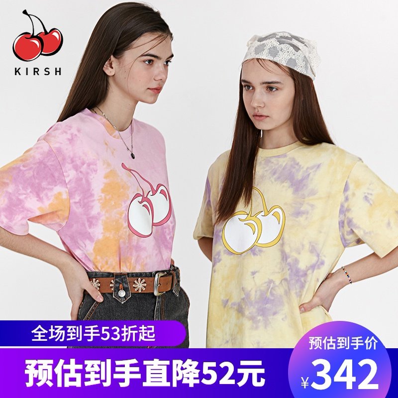 kirsh2020年春夏新款大樱桃圆领宽松短袖T恤渐变色少女时尚韩版