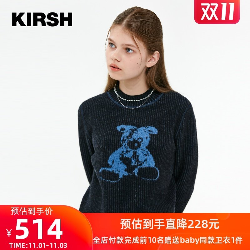 kirsh2020年秋冬新款大樱桃半高领针织打底衫女兔子印花时尚通勤