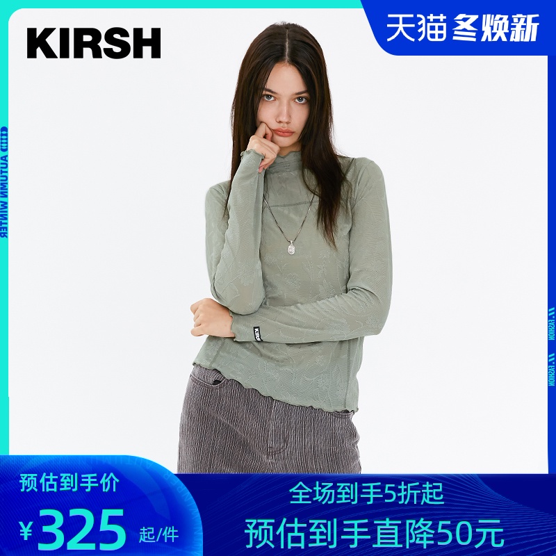 kirsh2020年秋冬新款大樱桃半高领蕾丝衫打底衫女薄款长袖T恤通勤