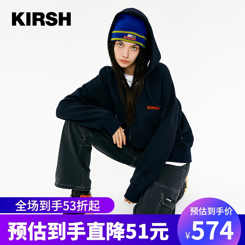 kirsh2020年秋冬新款大樱桃开襟长袖连帽卫衣女字母印花通勤潮流