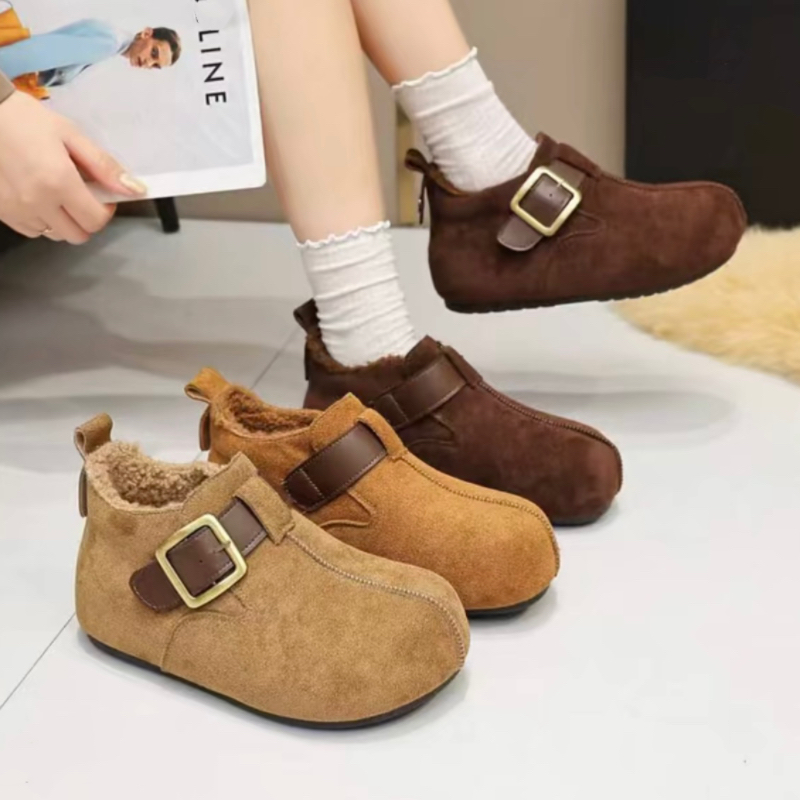 休闲复古加绒保暖厚底懒人鞋