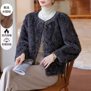 高级感妈妈秋冬装皮毛一体外套新款中年女小个子仿水貂绒皮草上衣