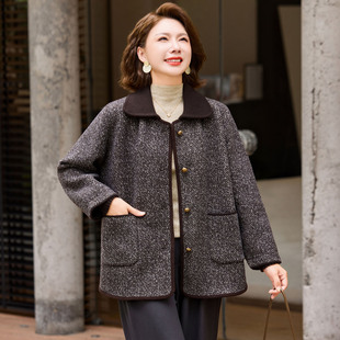 高级感妈妈秋装2025新款呢子外套中老年女装秋冬装毛呢上衣50多岁