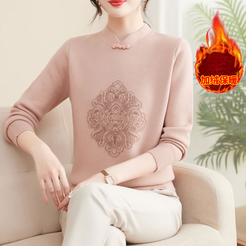 妈妈洋气毛衣2024新款上衣服中年女装秋冬装中老年加绒加厚打底衫图片