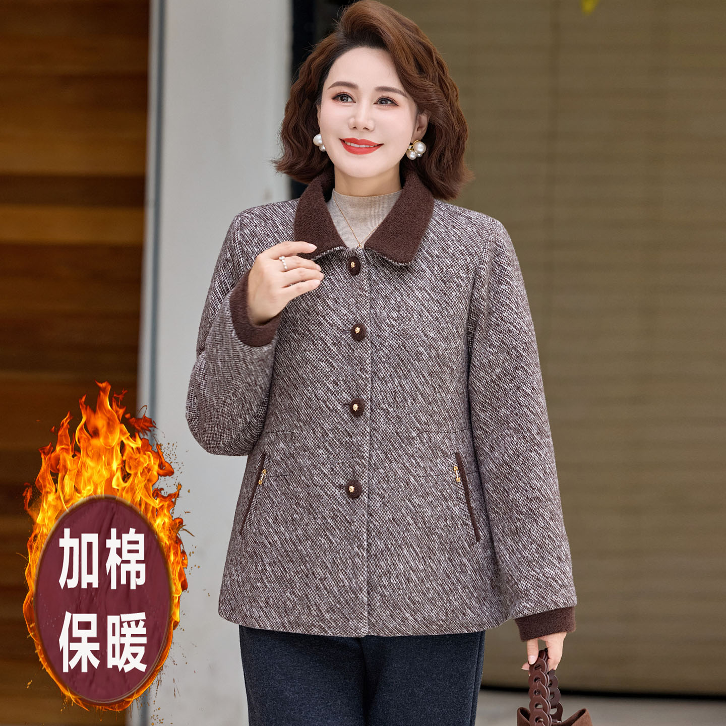 2025冬季新款妈妈装加棉加厚仿水貂绒外套中老年女装气质毛呢大衣