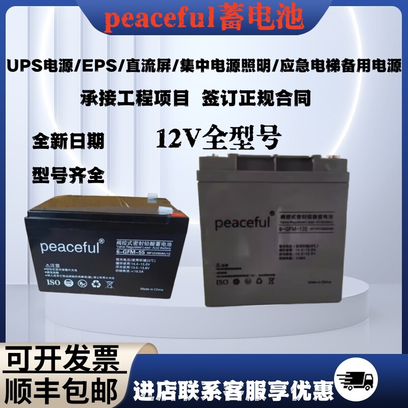 peaceful蓄电池6-GFM-9消防UPS应急照明EPS集中电源12V9A55A120AH
