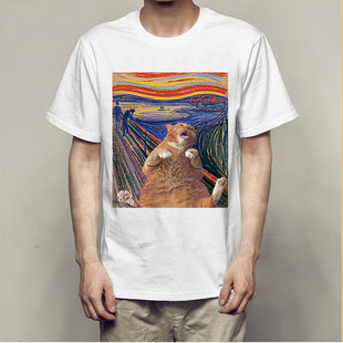 恶搞猫咪泰坦尼克号搞笑印花T恤男女通款 情侣T恤衫 新款 2020年夏季