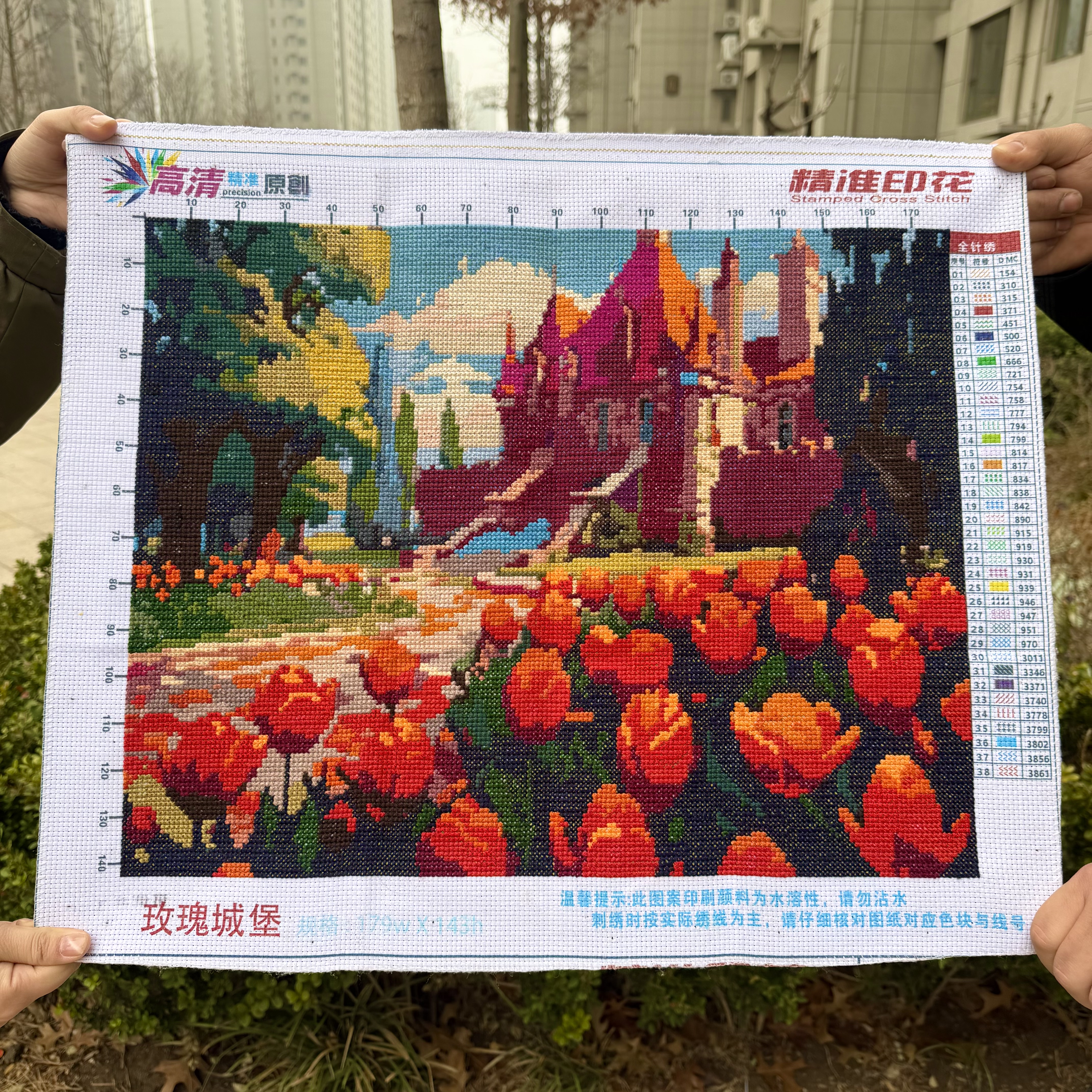 纯手工绣好的十字绣成品新款玫瑰城堡郁金香美式简约餐厅装饰挂画