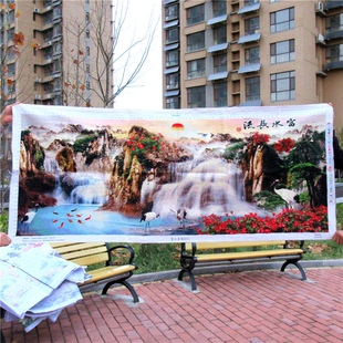 富水长流纯手工十字绣成品绣好的流水生财客厅办公室大幅挂画出售