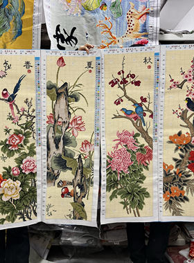 纯手工绣好的十字绣成品新款春夏秋冬花鸟图大幅竖版客厅餐厅挂画