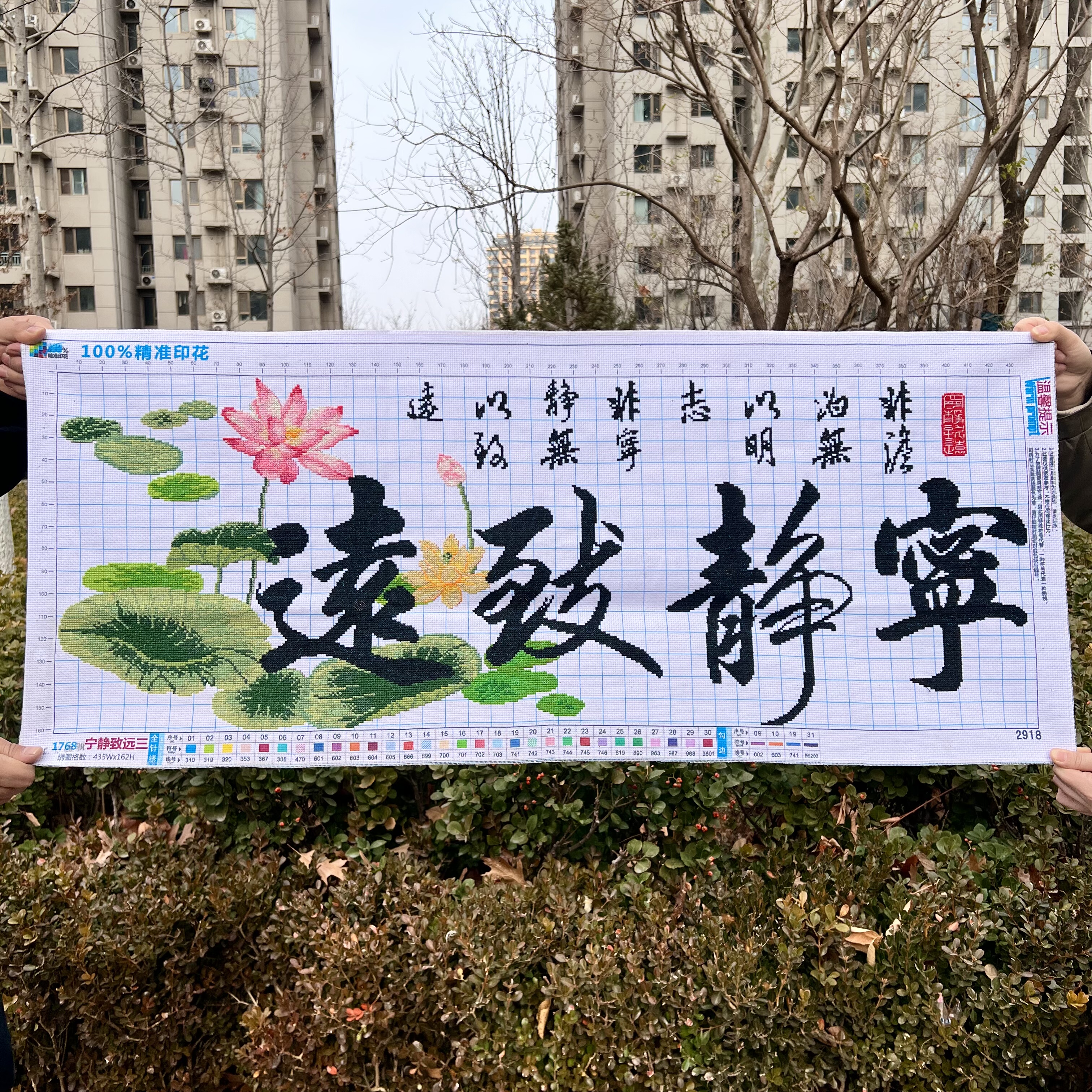 纯手工绣好的十字绣成品新款宁静致远荷花图客厅书房办公室装饰画