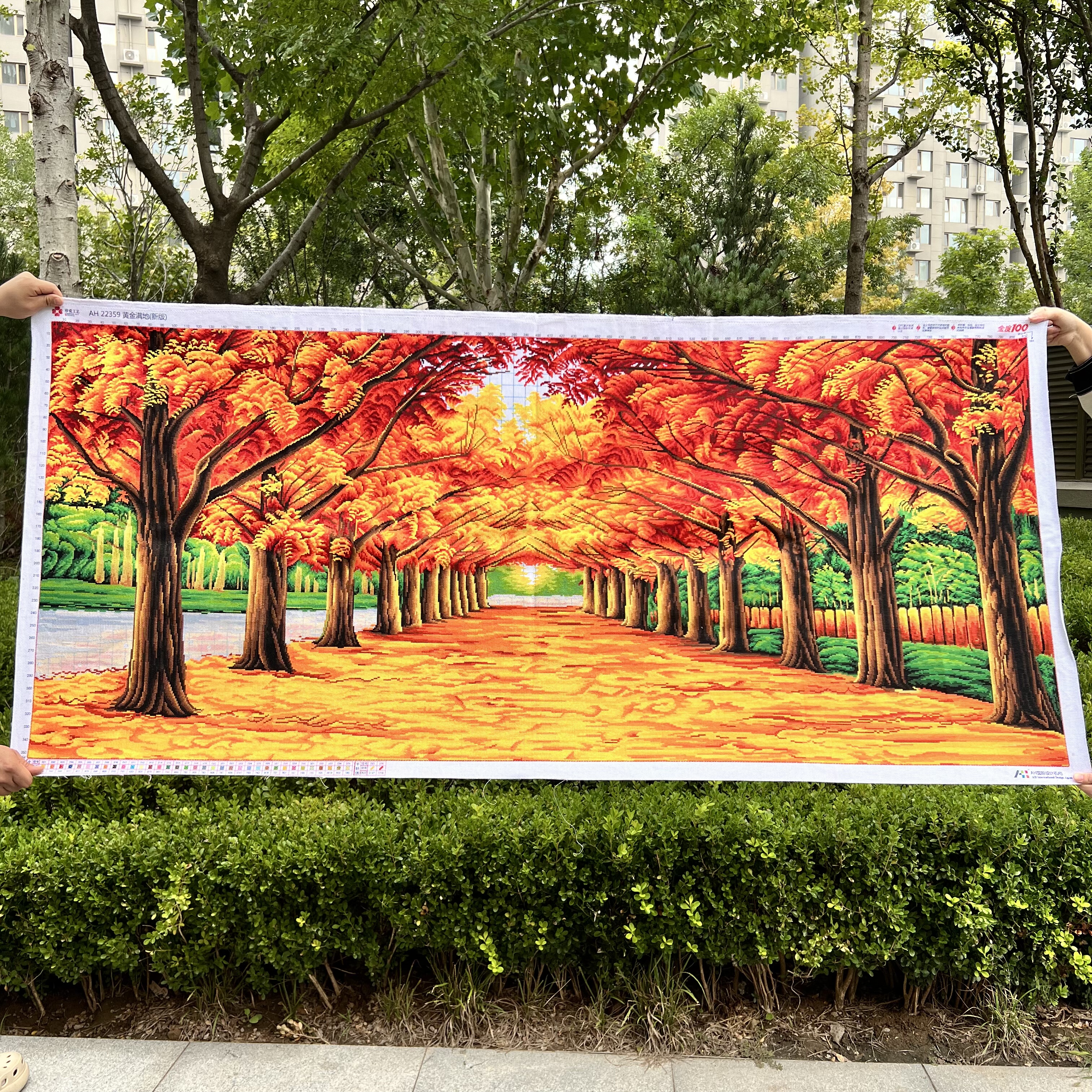纯手工十字绣成品新款黄金满地黄金大道风景画大幅客厅餐厅装饰画