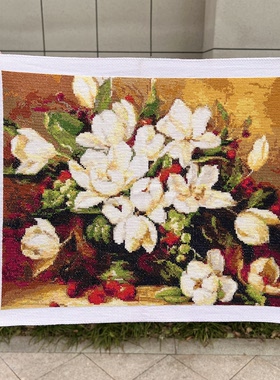 纯手工绣好的十字绣成品新款栀子花开小幅油画花瓶客厅餐厅装饰画