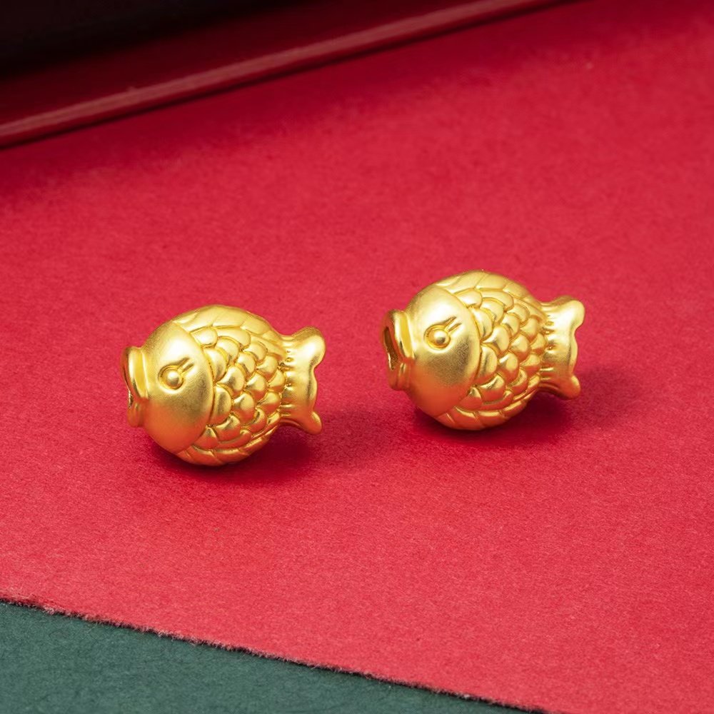 古法沙金配件纯色金鱼开运隔珠挂件diy手工项链手链配饰配件