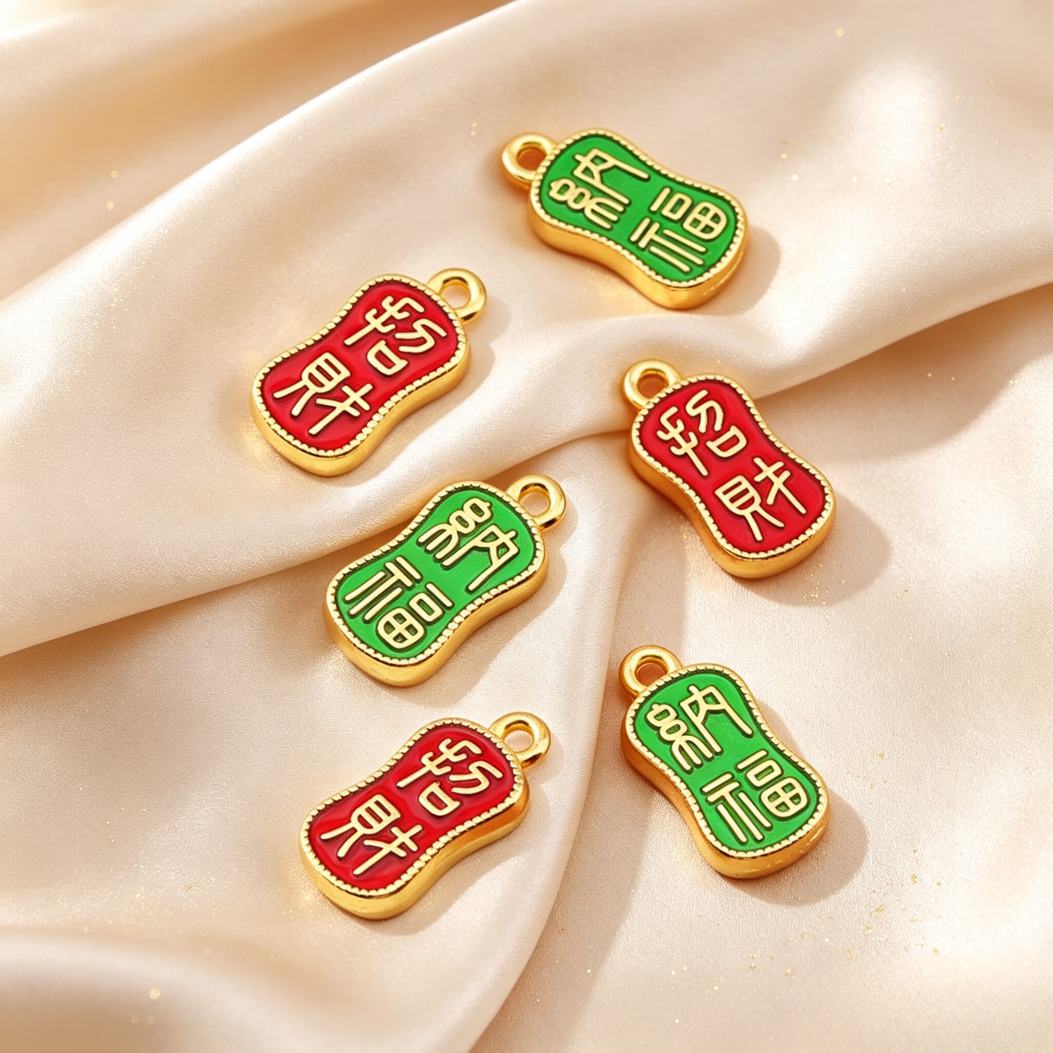 古法沙金配件珐琅彩烧蓝招财纳福手工diy手链项链吊坠饰品配件