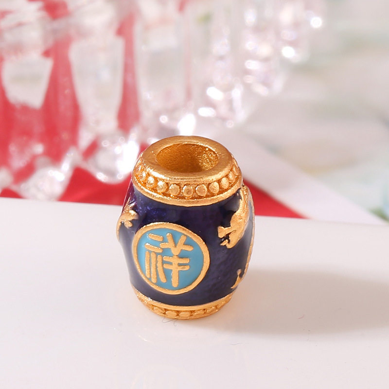 古法沙金珐琅彩烧蓝祥龙景泰蓝龙纹浮雕桶珠diy手工串珠配件