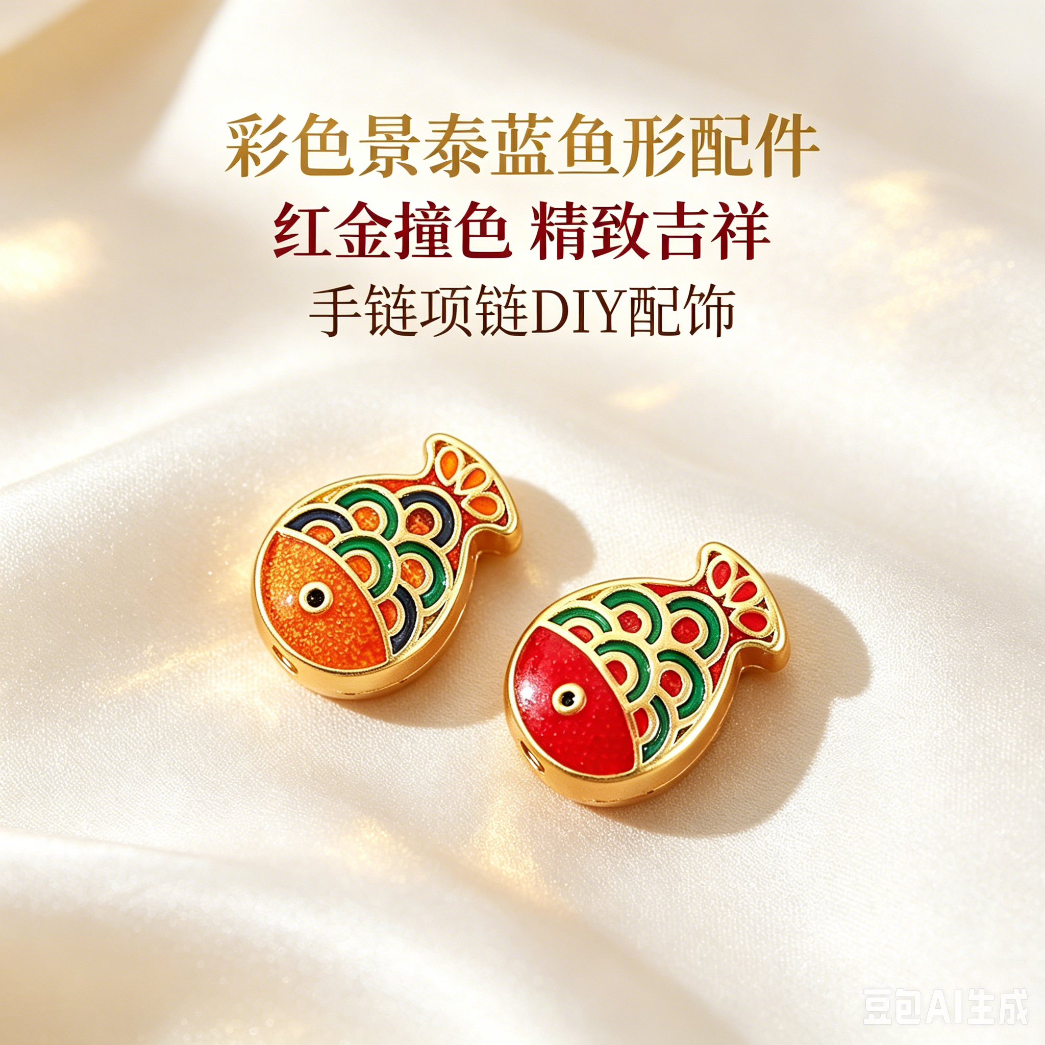 古法沙金珐琅彩烧蓝景泰蓝双面鸿运锦鲤开运隔珠手工手链编织配件
