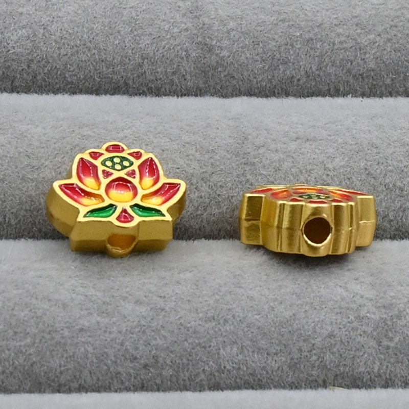 古法金配件珐琅彩景泰蓝莲花祥云底座手工串珠diy饰品挂件