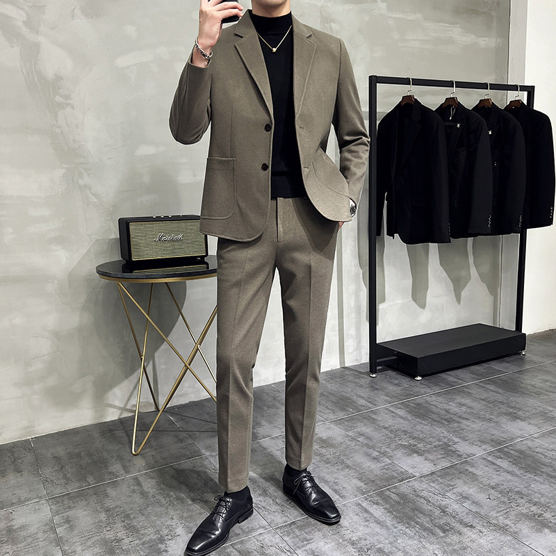 모직 블레이저 남성 가을 겨울 두꺼운 2024 새로운 비즈니스 정장 겨울 모직 캐주얼 정장