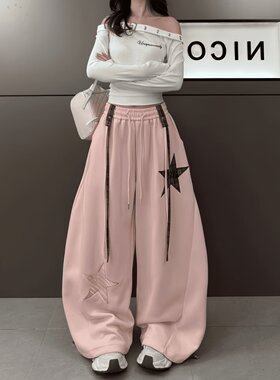 美式嘻哈风星星贴布阔腿裤女新款