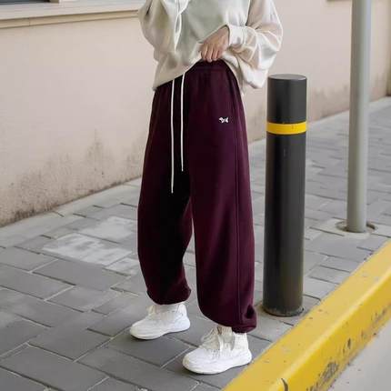 慵懒风束脚卫裤女2024秋冬新款加绒哈伦裤百搭宽松显瘦刺绣运动裤