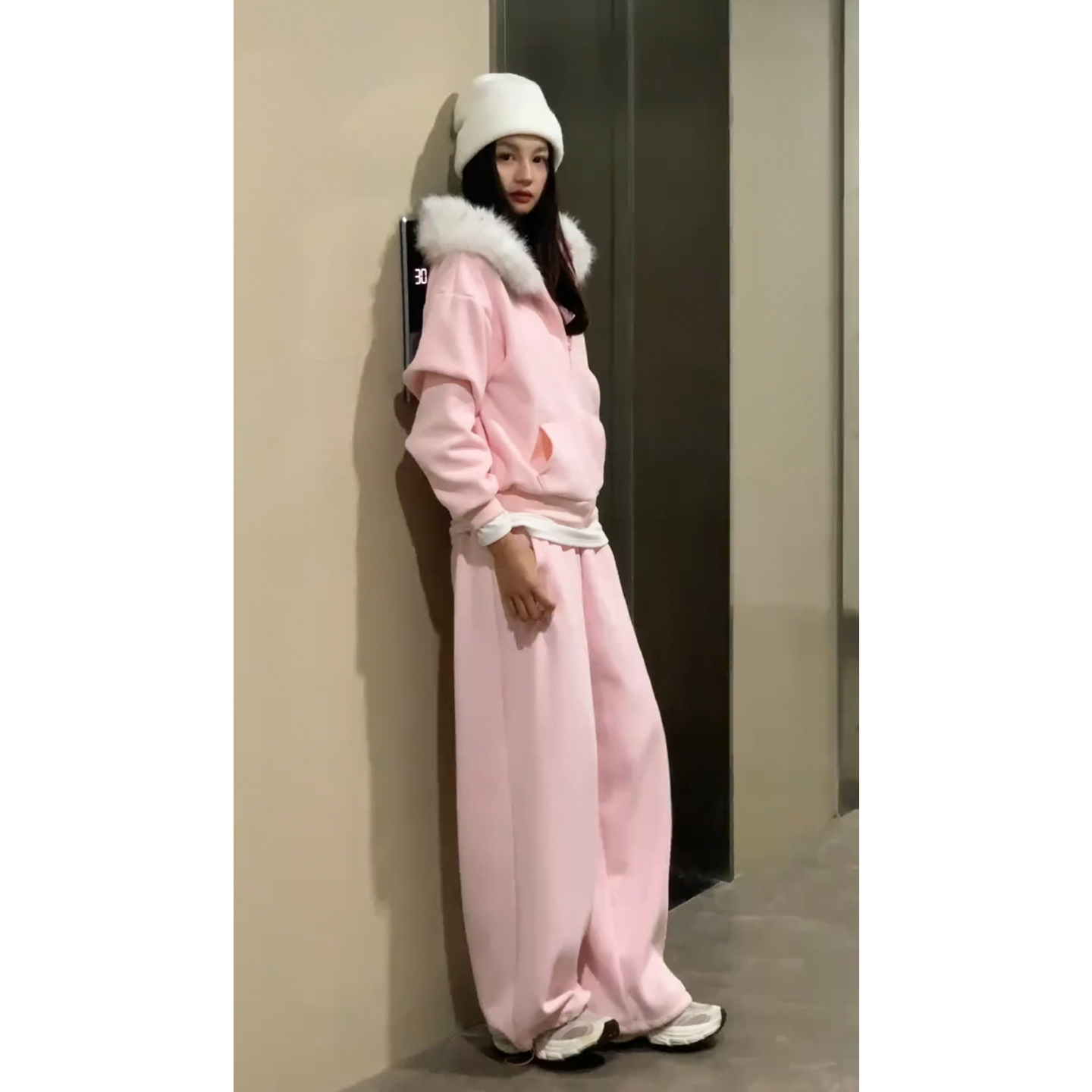 2026超火冬装一整套粉色加绒加厚