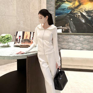 两件套 显瘦白色连帽卫衣长裤 高级感运动服套装 女春秋韩系减龄修身
