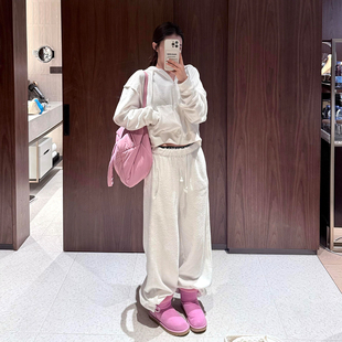 2026超火冬装一整套韩系高级感加绒加厚白色连帽卫衣运动服两件套