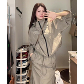 女2025春季 休闲工装 新款 时尚 外套半身裙两件套潮 复古美式 运动套装