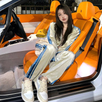 运动卫衣套装女2023秋装新款时尚潮牌休闲金丝绒外套阔脚裤两件套