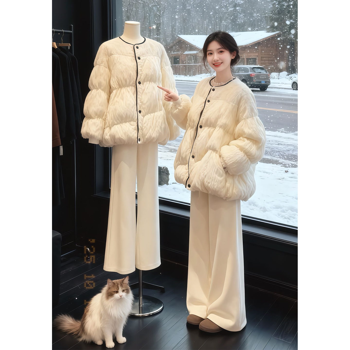 独特漂亮冬装羽绒服休闲裤两件套