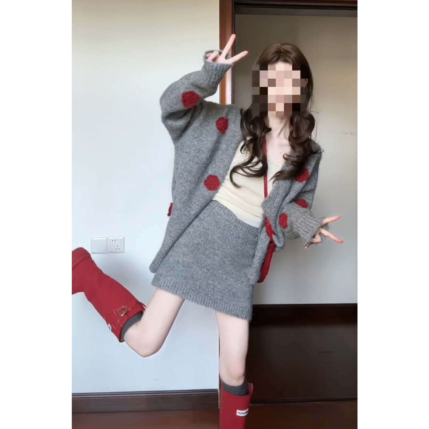 花朵设计感针织毛衣套装裙小个子