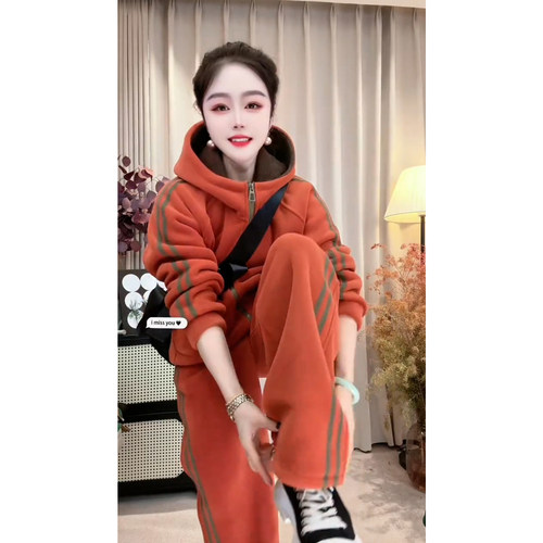 冬季套装加绒加厚连帽卫衣运动服