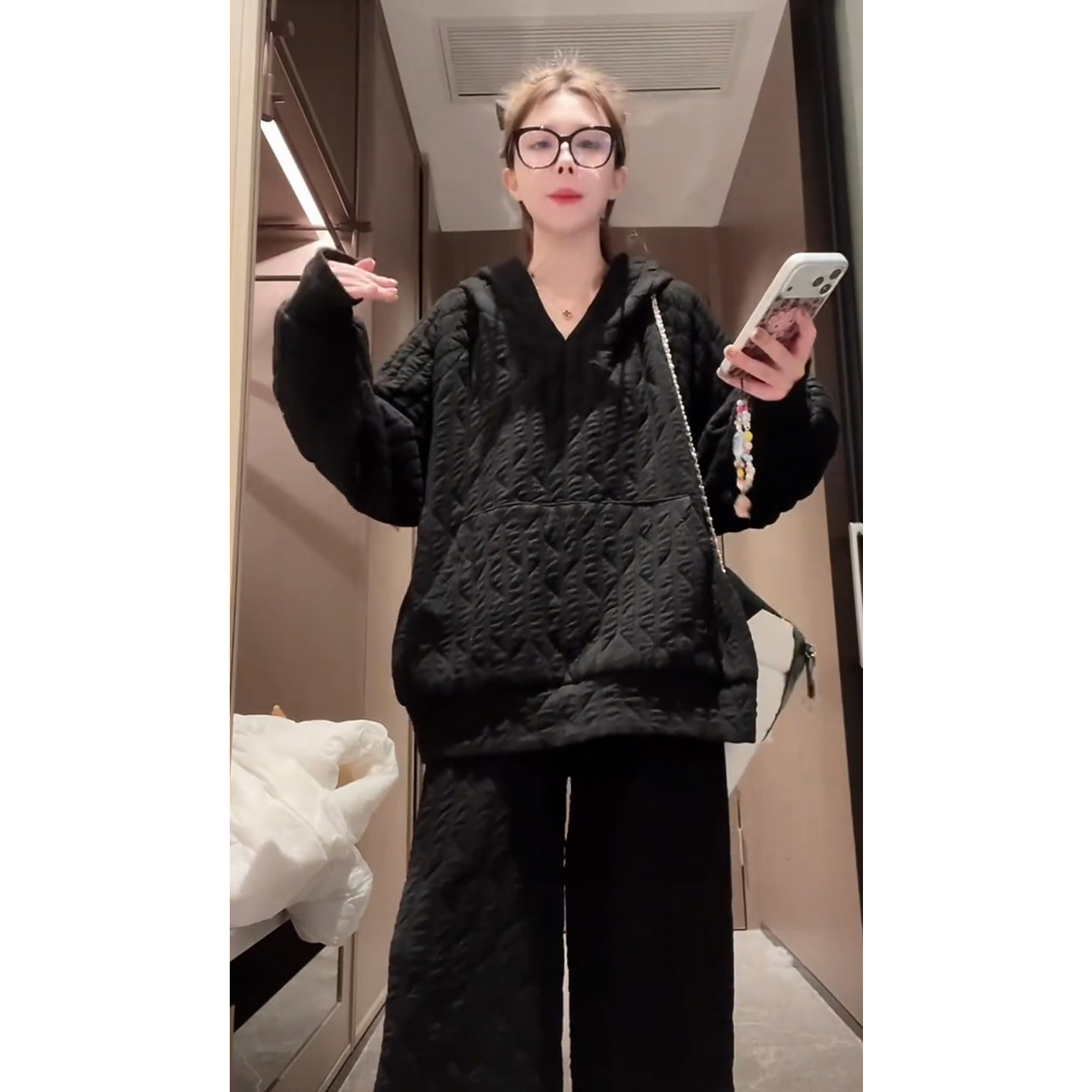 巨好穿的连帽棉服套装卫衣高级感