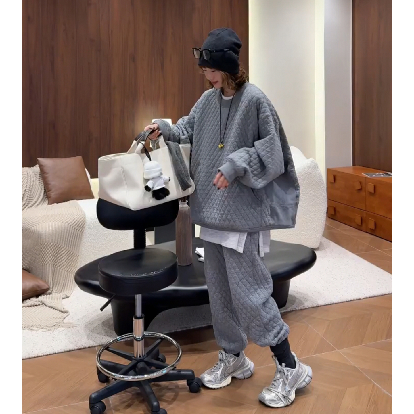 休闲运动韩版宽松套头卫衣套装女