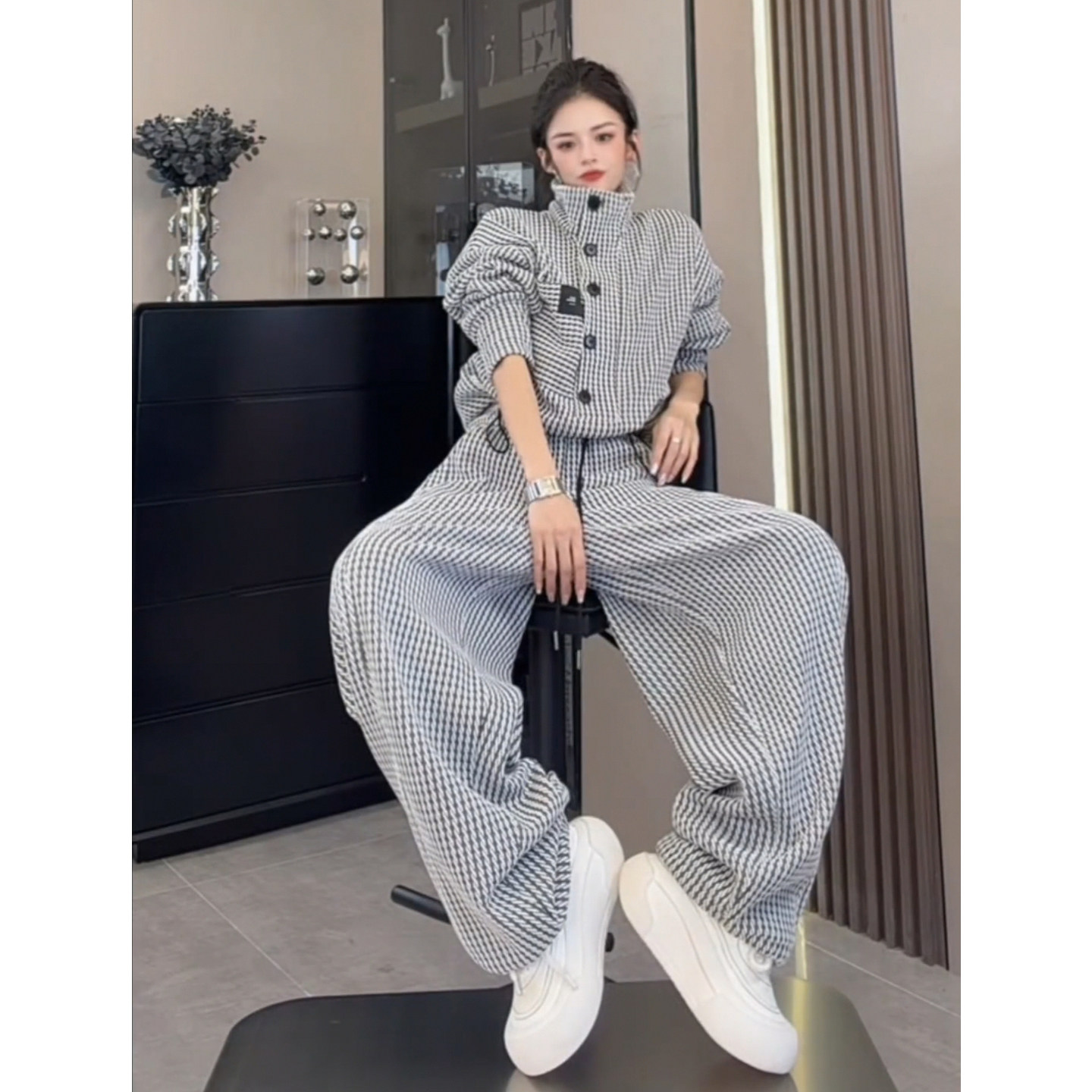 高级感运动套装女秋冬时髦洋气欧货炸街格纹加绒卫衣阔腿裤两件套,女装/女士精品,休闲运动套装,淘宝优惠券,粉丝福利购,淘宝优惠卷