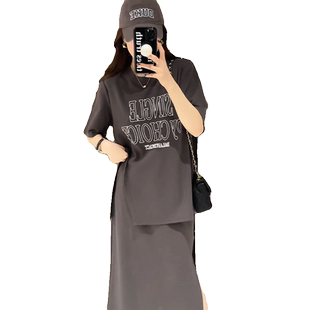运动套装女2026夏季新款韩版时尚休闲宽松短袖上衣半身裙两件套潮