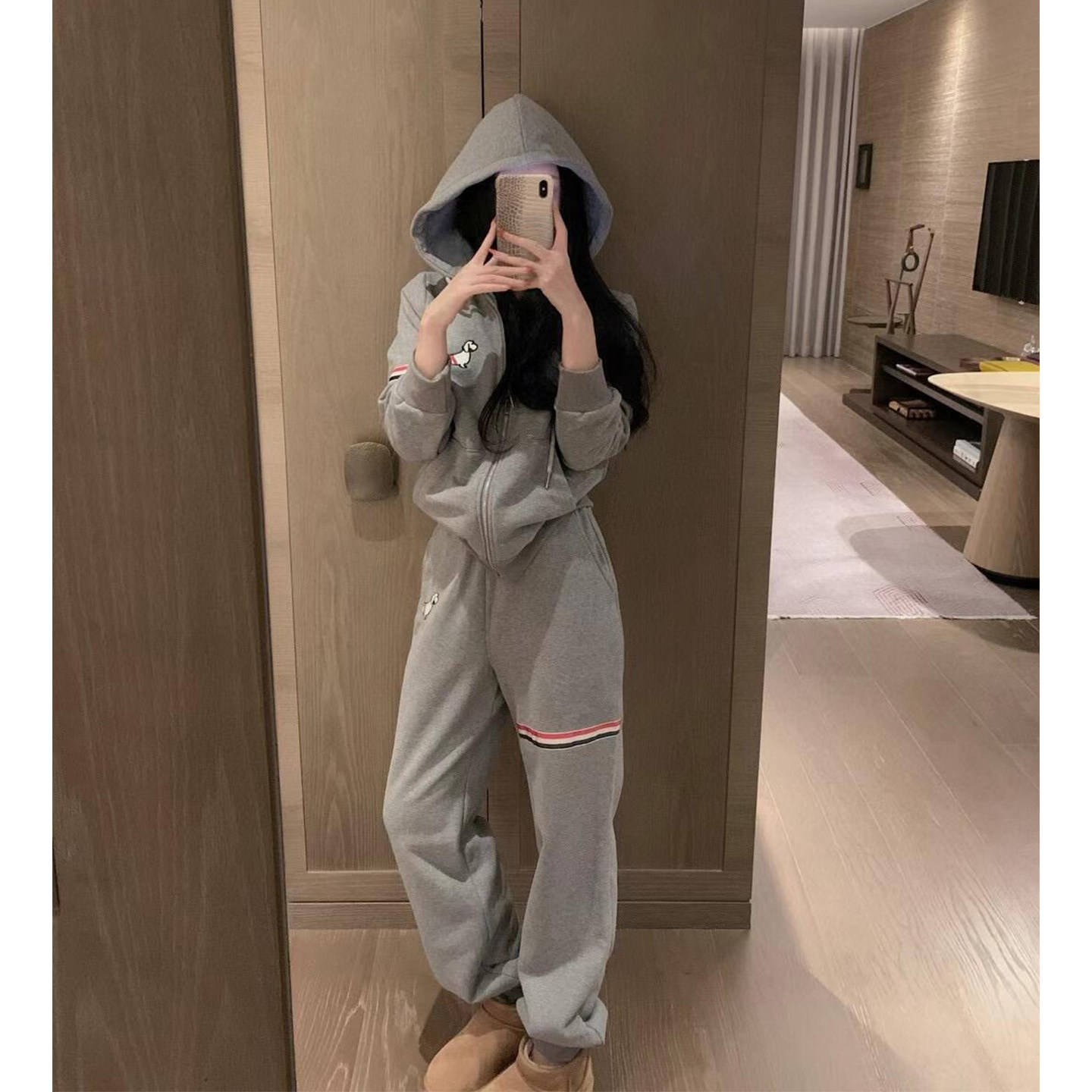 慵懒风运动套装女秋冬欧货复古休闲炸街高级感灰色tb卫衣两件套潮,女装/女士精品,休闲运动套装,淘宝优惠券,粉丝福利购,淘宝优惠卷