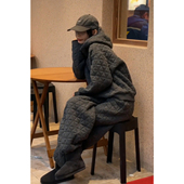 女秋冬欧货复古休闲菱格棉服连帽卫衣两件套慵懒风 高级感运动套装