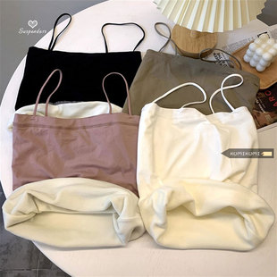 加绒加厚小吊带bm风修身内搭背心女秋冬季无袖抹胸打底衫上衣外穿