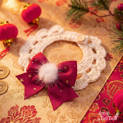 圣诞春节宠物金丝蝴蝶结围脖猫咪狗狗新年领结脖圈宠物口水巾饰品