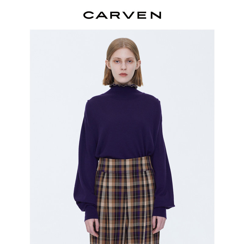 CARVEN卡纷秋冬全羊绒高领荷叶边抽褶紫色针织衫4521A在类目 女装/女士精品, 羊绒衫中 - 来自Buy2taobao.com提供专业的淘宝代购服务
