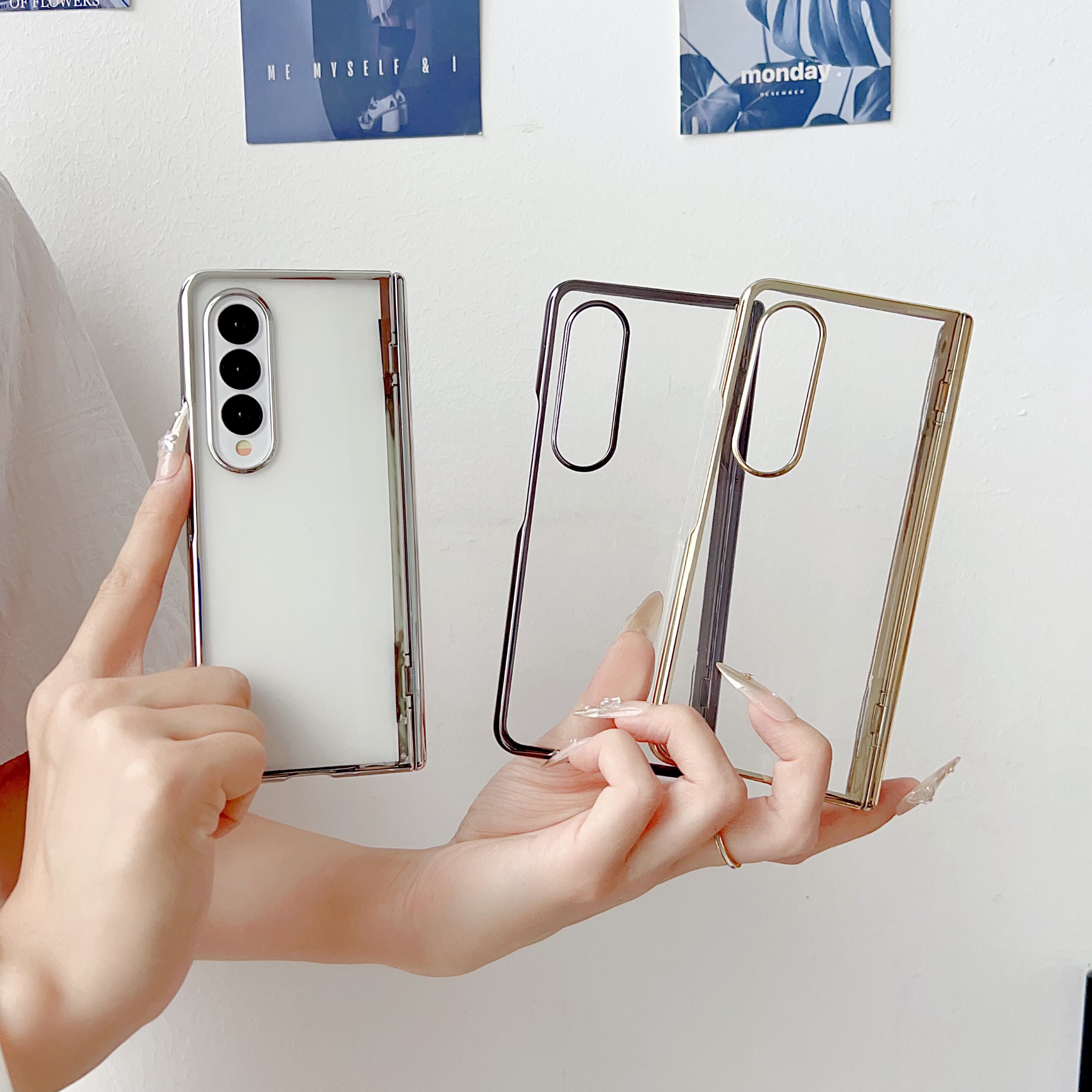 适用新款三星fold4手机壳W23折叠屏保护套zfold4时尚W23心系天下电镀透明中轴弹簧铰链全包防摔超薄fold4外壳