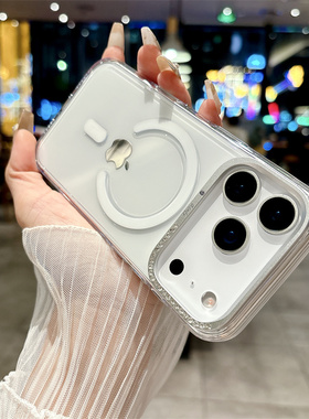 适用苹果16promax手机壳新款iphone17透明闪钻15高透PC硬壳14超薄17Air保护套Magsafe磁吸充电高级感潮