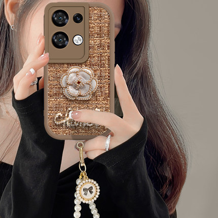 适用绒布小香风opporeno8手机壳新款编织Reno9pro山茶花女款reno7镜头全包Reno6软硅胶壳reno10防摔5g保护套