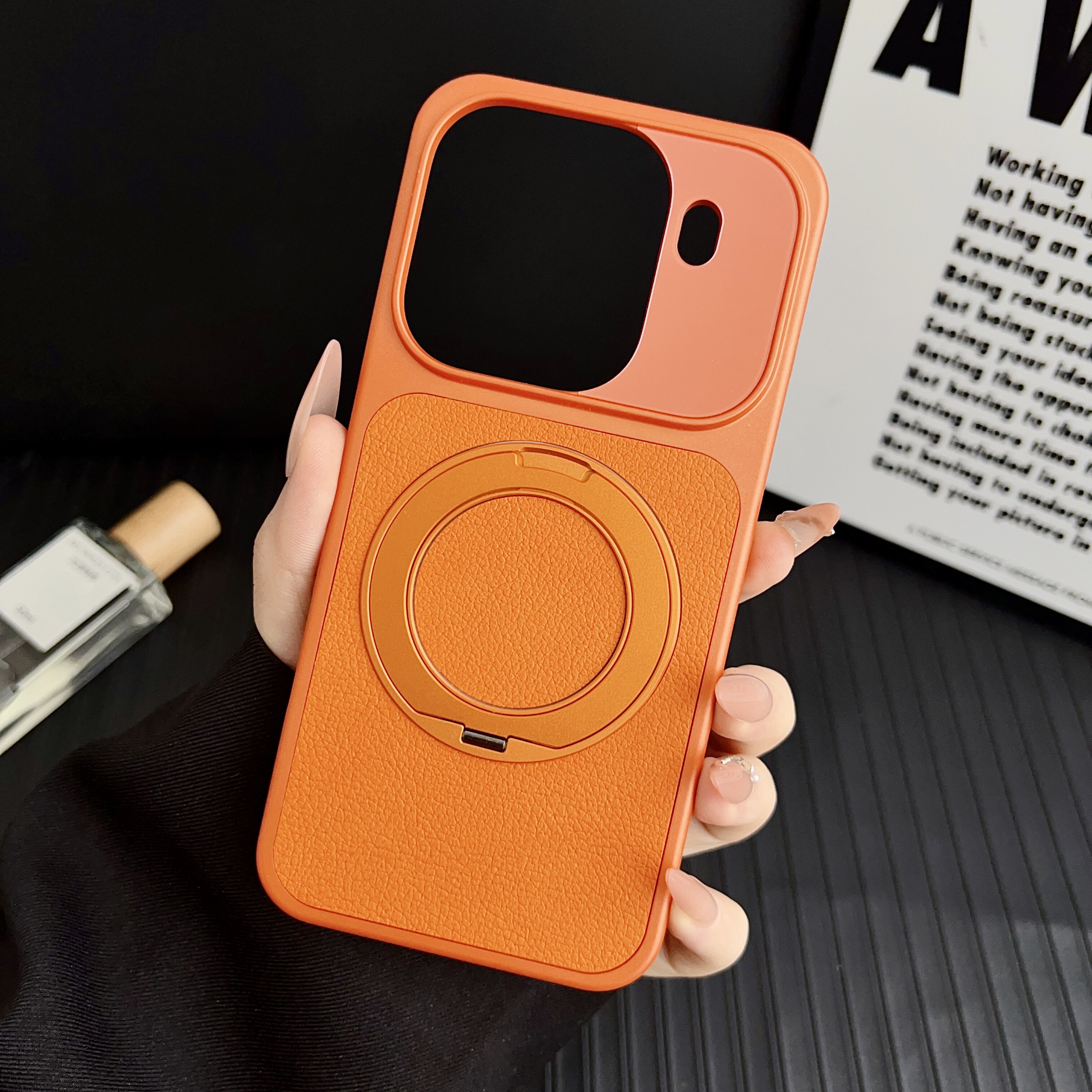 360°旋转磁吸支架荔枝纹适用oppofindx9手机壳新款Findx9pro内嵌支架一体保护壳5g高级感防滑FINDX9防摔肤感